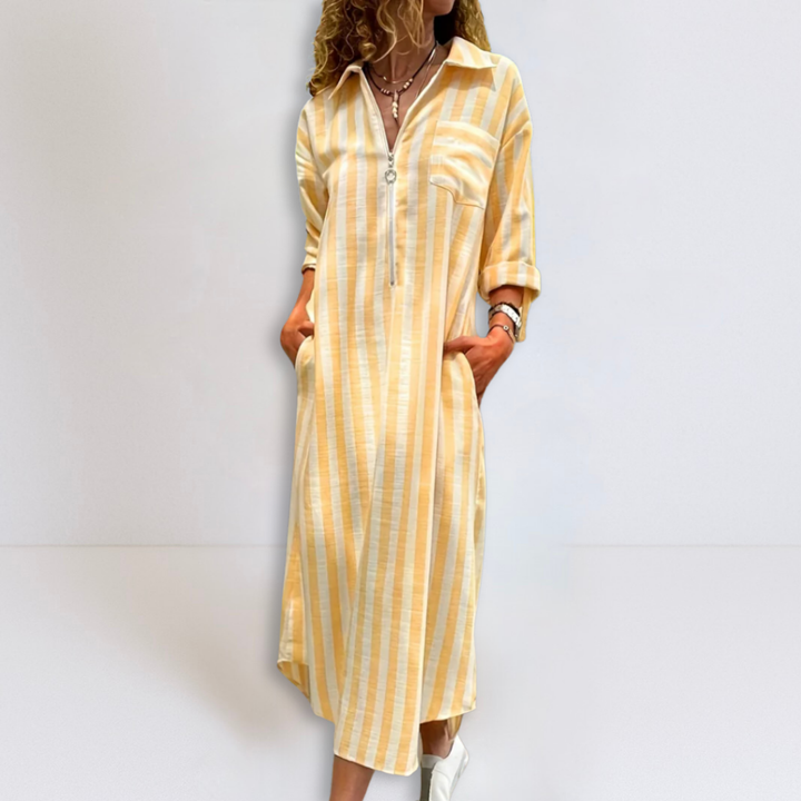 Michelle | Elegant Striped Dress with V-Neckline