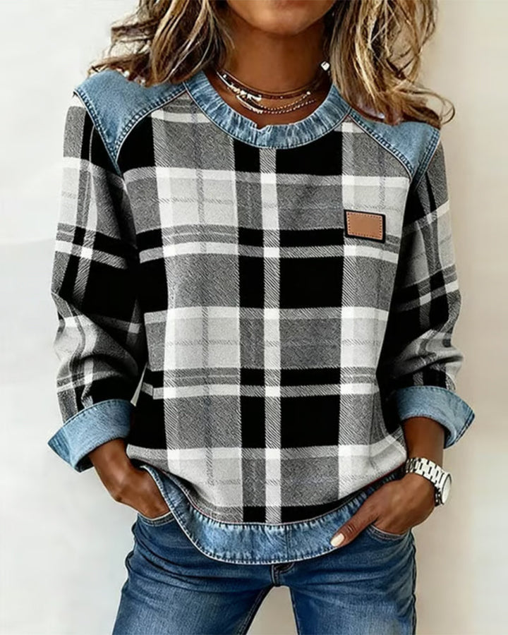 Ivy | Sweatshirt with Checkered Patchwork